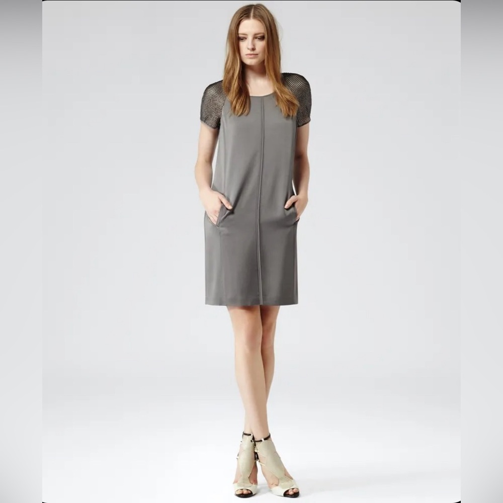 Reiss Grey Zowie Dress with Mesh Sleeves